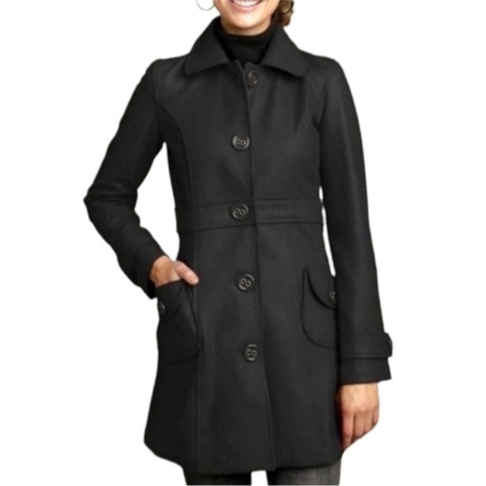 ANTHRO TULLE DARK ACADEMIA NAVY WOOL BLEND PEACOAT MINIMALIST CITY CHIC JACKET S